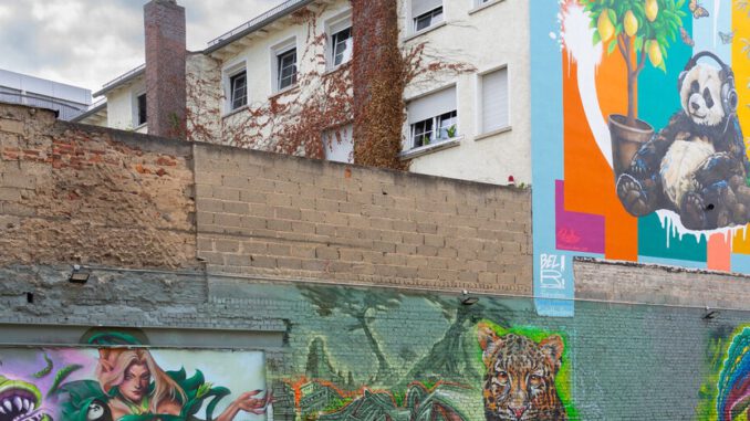 Rüsselsheimer Marktstraße 24 wird vorübergehend zu öffentlichem Stadtgarten mit Graffitikunst